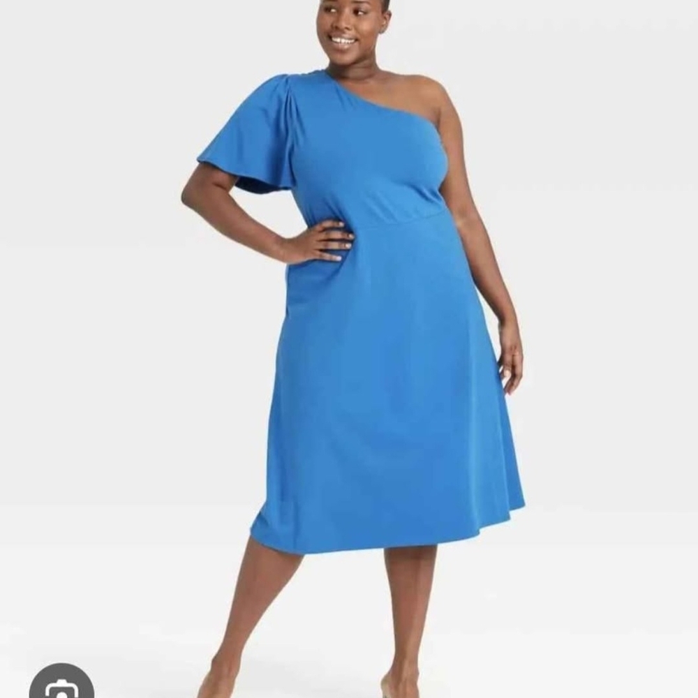 Who What Wear Vibrant Blue One-Shoulder Dress